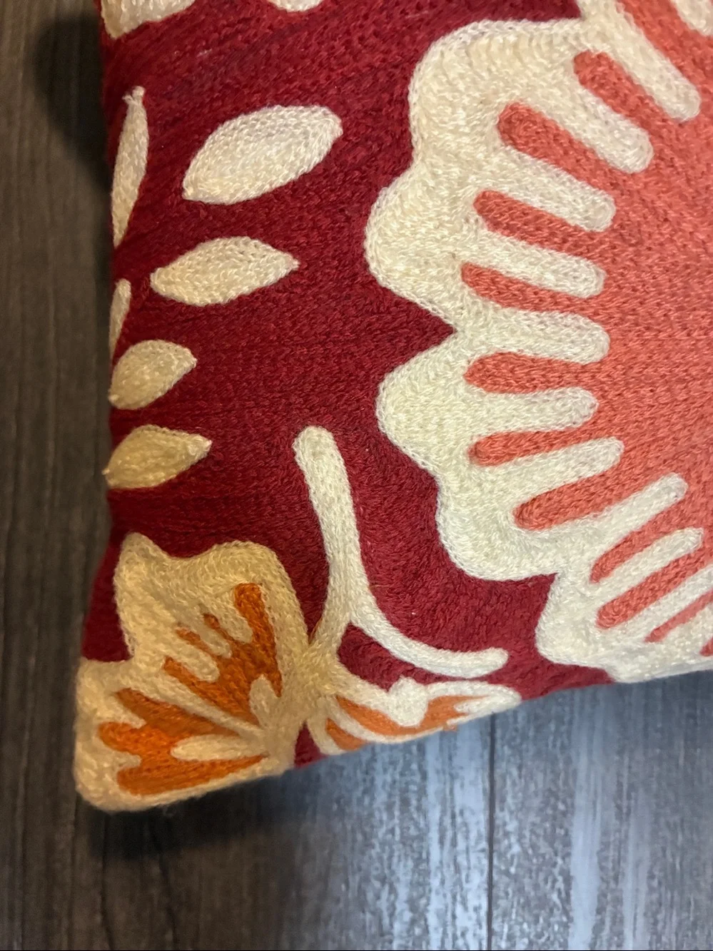 Vintage Floral Wood Appliqué Accent Pillow